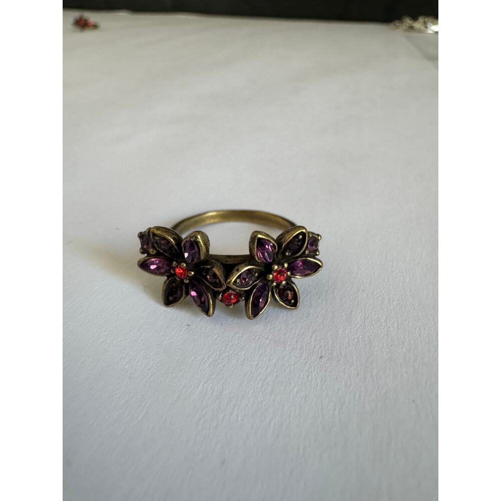 00s Anna Sui Purple and Red Double Flower Ring